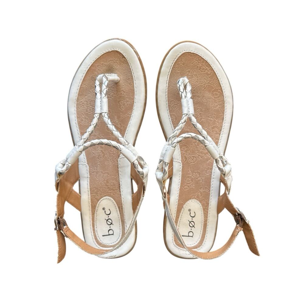 b.o.c Sandals White Silver Palti Faux Leather Thong Strappy Adj. Slingback 8M - Picture 2 of 7
